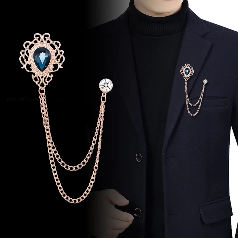 Men'S Accessories Vintage - Nuovo vintage nappa catena strass spilla